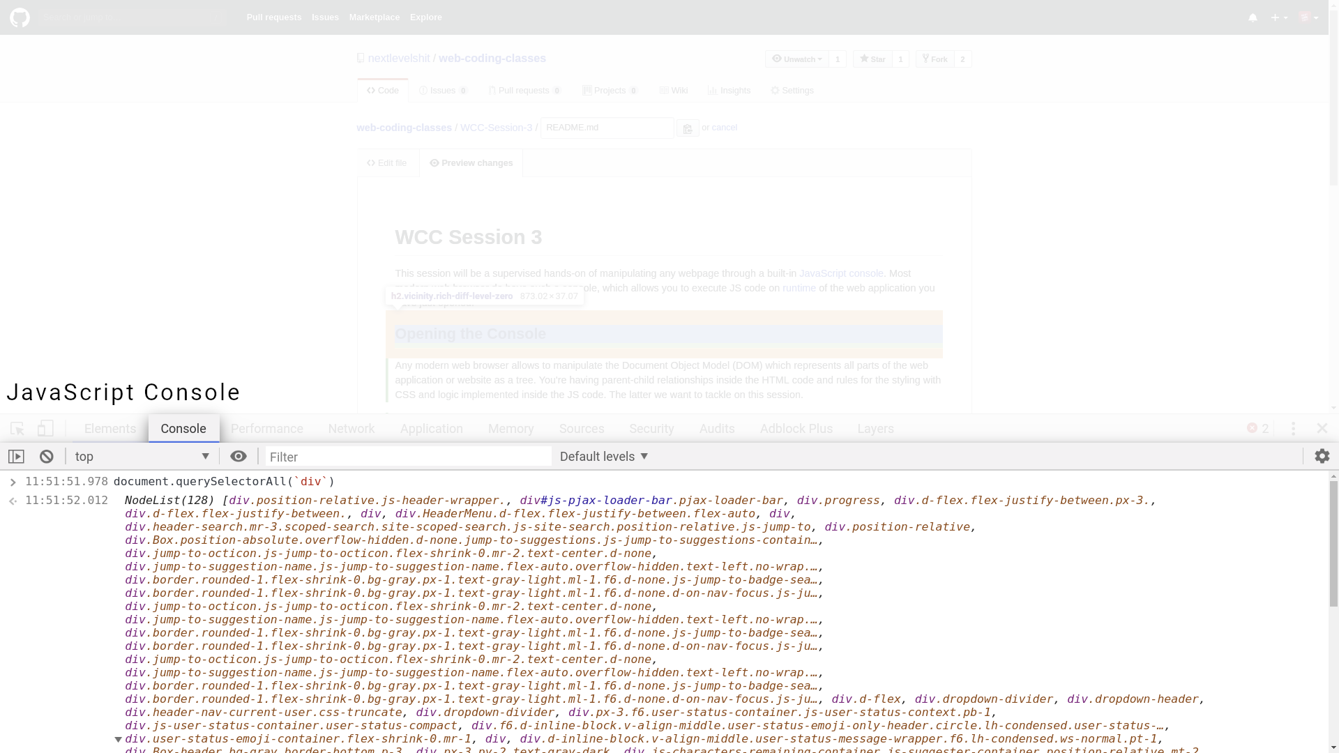 JavaScript Console in Chromium Web Browser