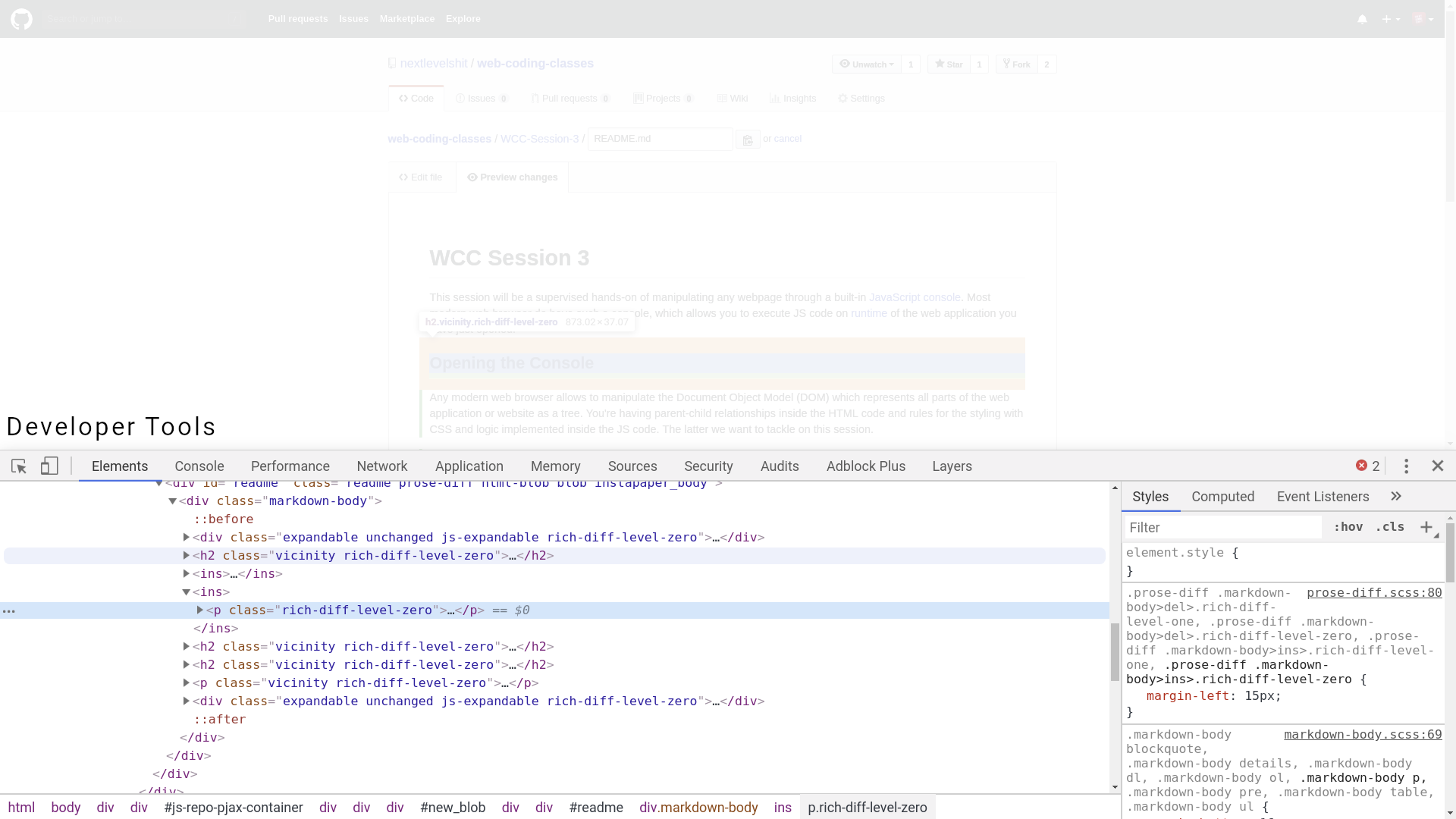 Developer Tools in Chromium Web Browser